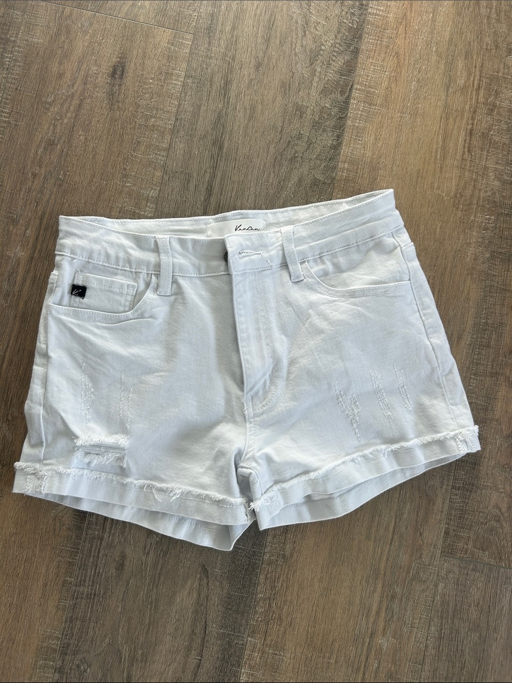 White Distressed Denim Shorts with Frayed Rolled Hem
